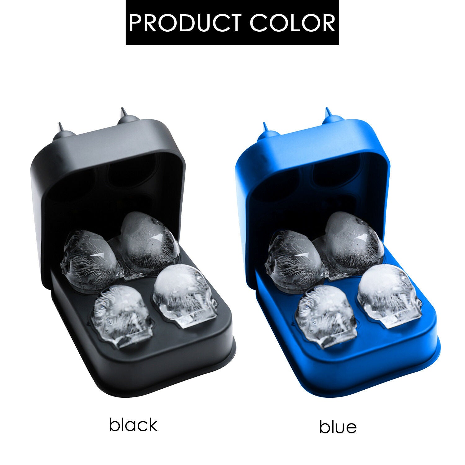 3D 4-Skull Bear Whiskey Ice Cube Maker Silicone Mold Tray Funnel Mould Bar Blue