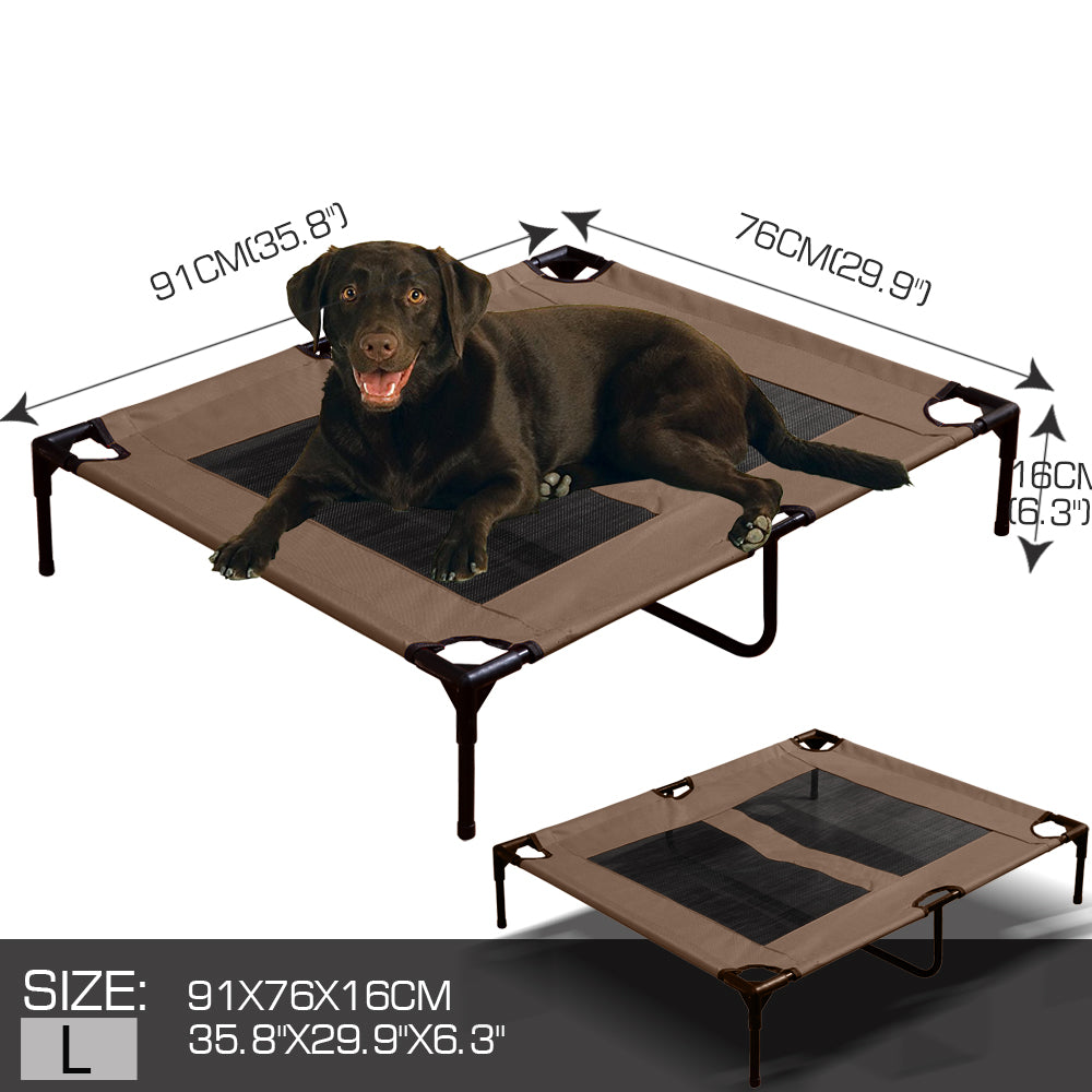 PaWz Heavy Duty Pet Bed Trampoline Dog Puppy Cat Hammock Mesh  Canvas L Tan