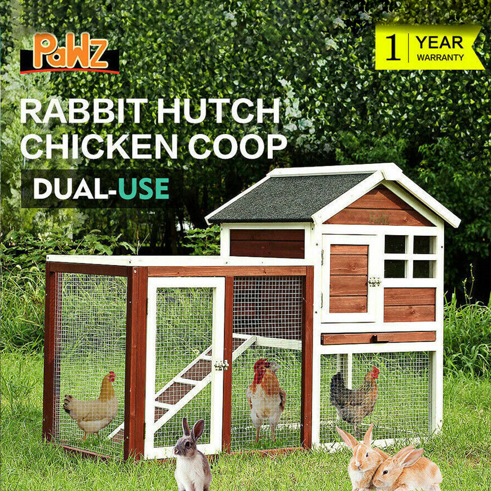 PaWz Wooden Outdoor Rabbit Hutch Chicken Coop Run Runs Hen Chook House Cage