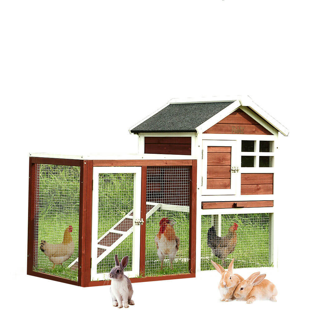 PaWz Wooden Outdoor Rabbit Hutch Chicken Coop Run Runs Hen Chook House Cage