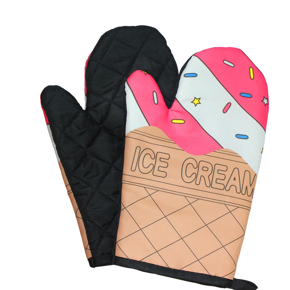 Kitchen Baking Cooking Oven Gloves Apron Set Insulated Extra Padded Ice Print