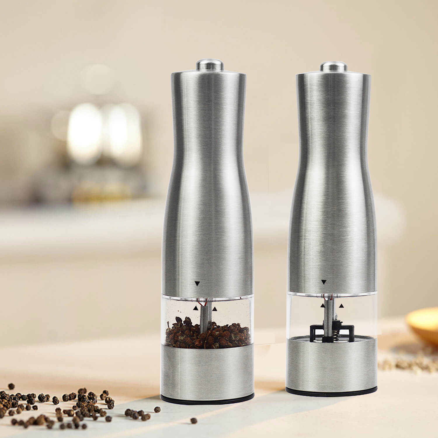 Stainless Steel Electric Salt Pepper Grinder Set Ceramic Mills Shakers Spice