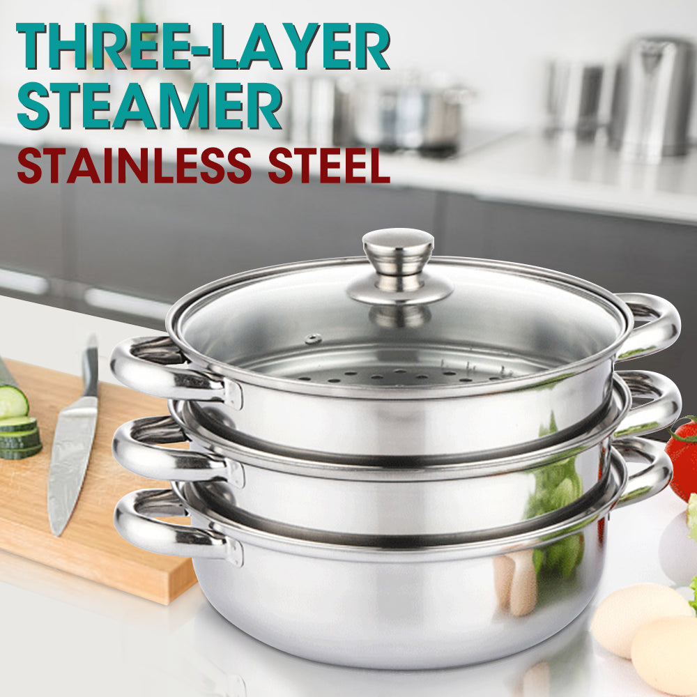 3 Tier Stainless Steel Steamer Meat Vegetable Cooking Steam Hot Pot Kitchen Tool