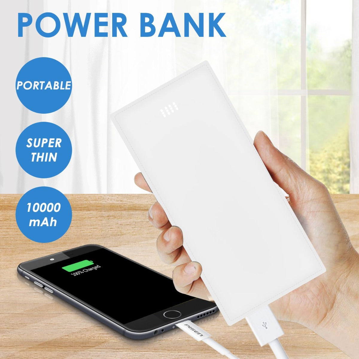 Portable 10000mAh External Power Bank Pack Dual USB Battery Charger White