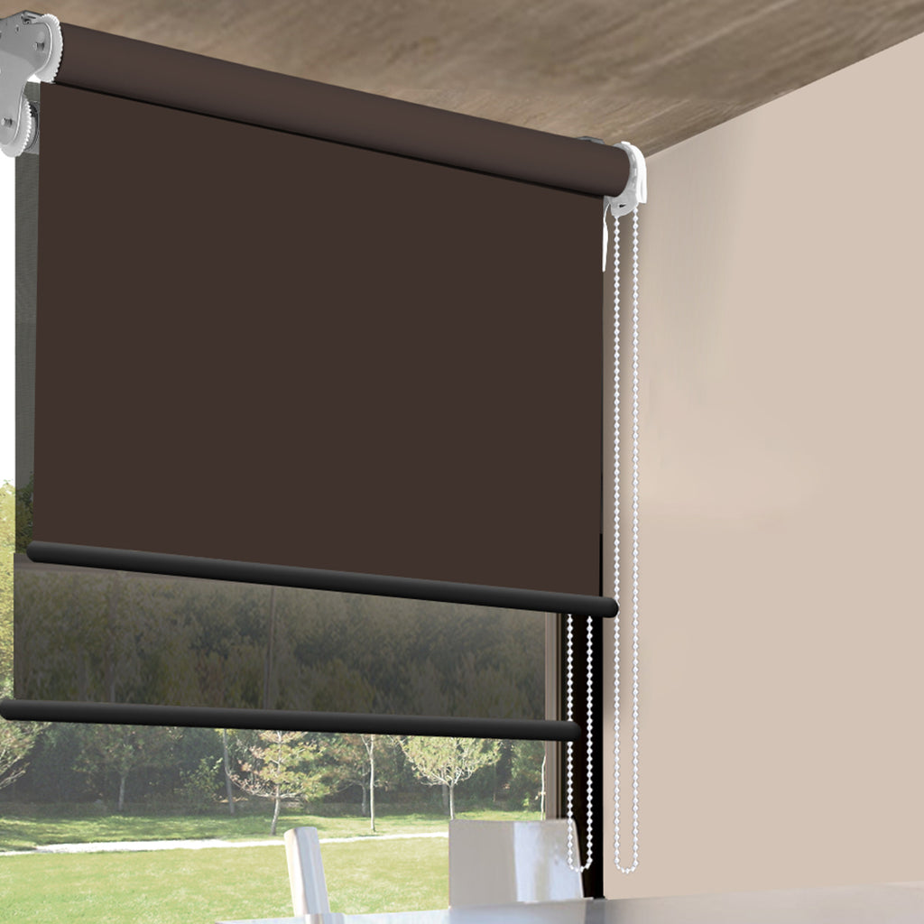Modern Day/Night Double Roller Blinds Commercial Quality 180x210cm Coffee Black