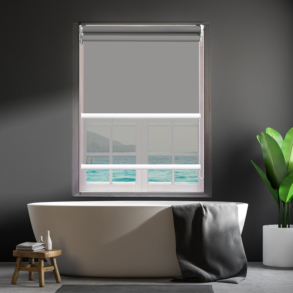 Modern Day/Night Double Roller Blinds Commercial Quality 240x210cm Grey Grey