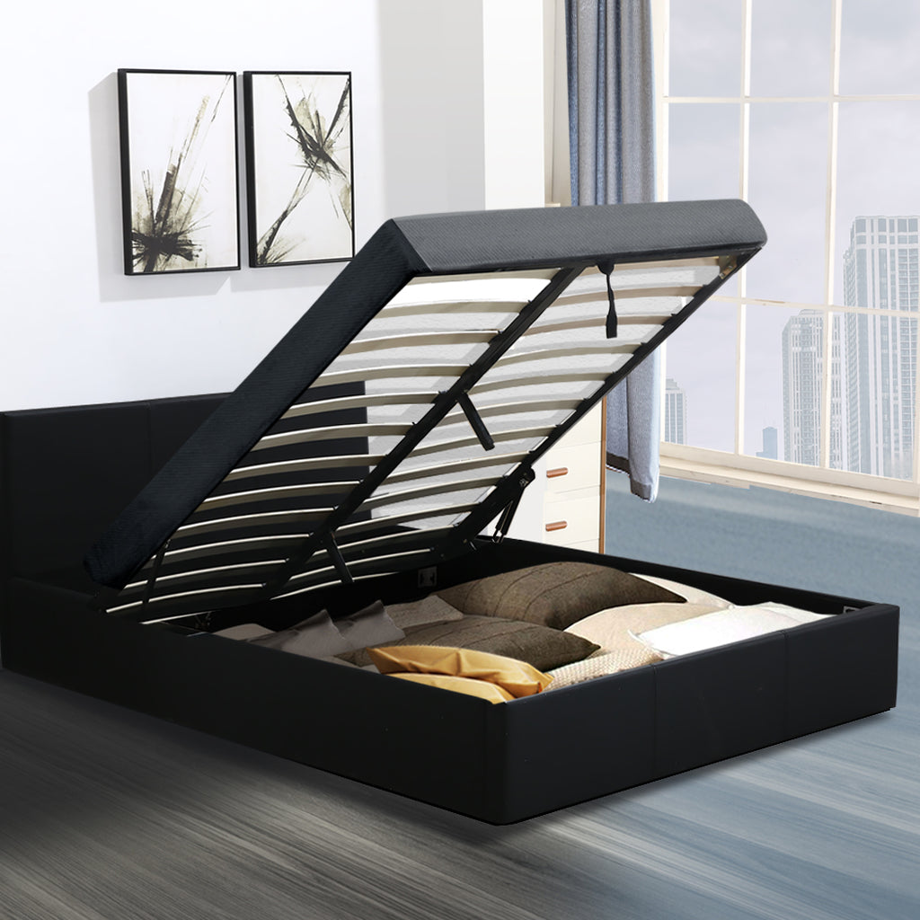 Levede Bed Frame Gas Lift Leather Base Mattress Storage King Single Size Black