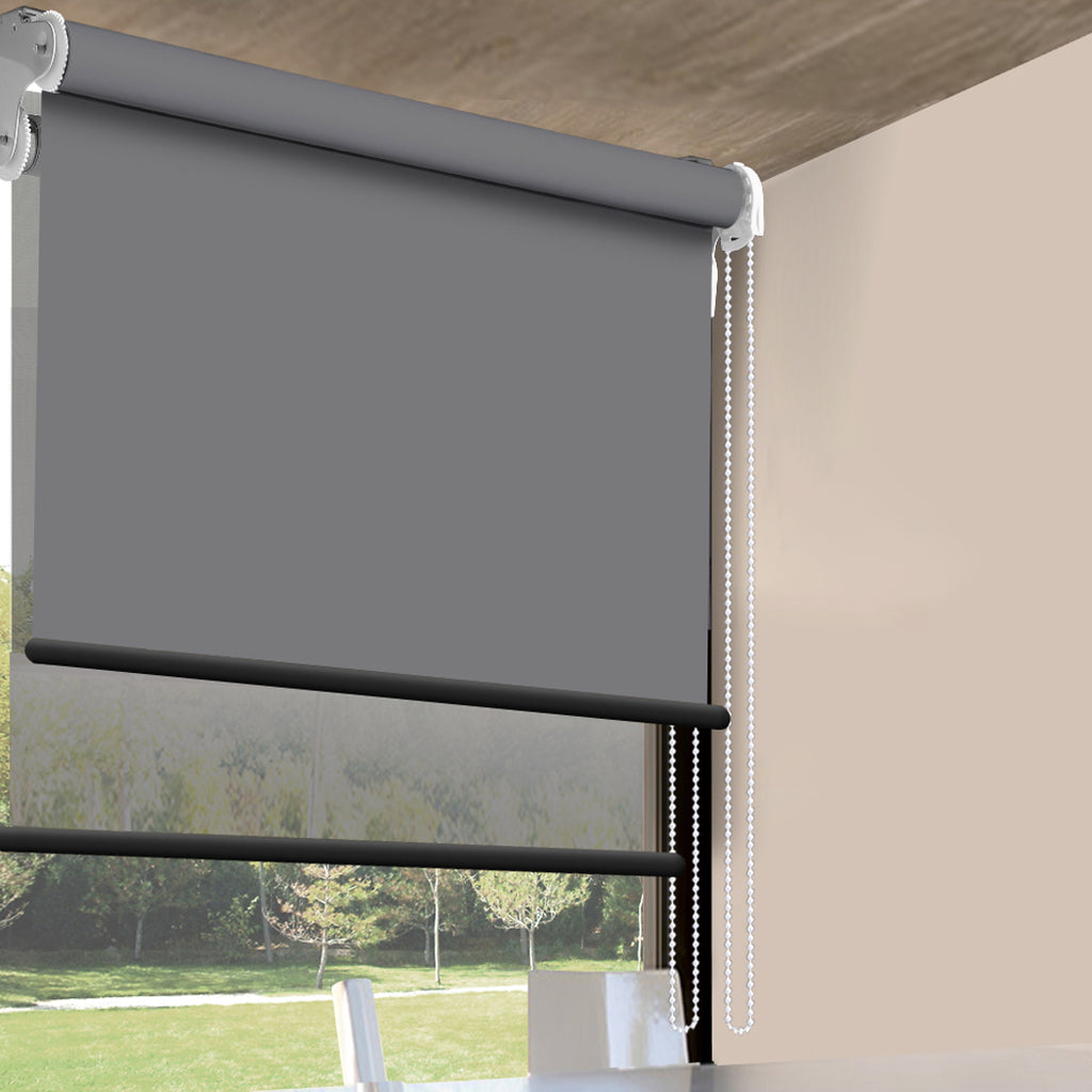 Modern Day/Night Double Roller Blinds Commercial Quality 60x210cm Charcoal Black
