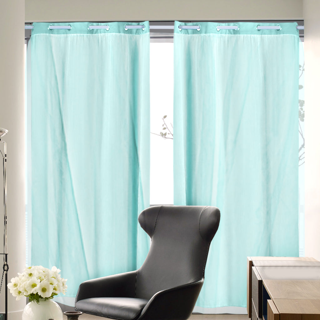 2x Blockout Curtains Panels 3 Layers with Gauze Room Darkening 140x213cm Aqua