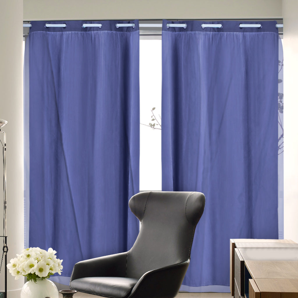 2x Blockout Curtains Panels 3 Layers with Gauze Room Darkening 140x213cm Navy