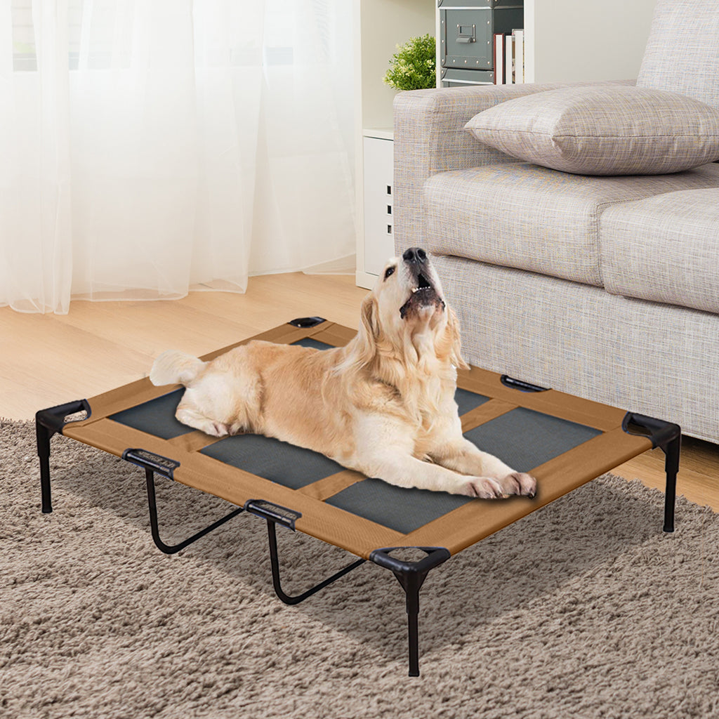 PaWz Heavy Duty Pet Bed Trampoline Dog Puppy Cat Hammock Mesh  Canvas XL Tan
