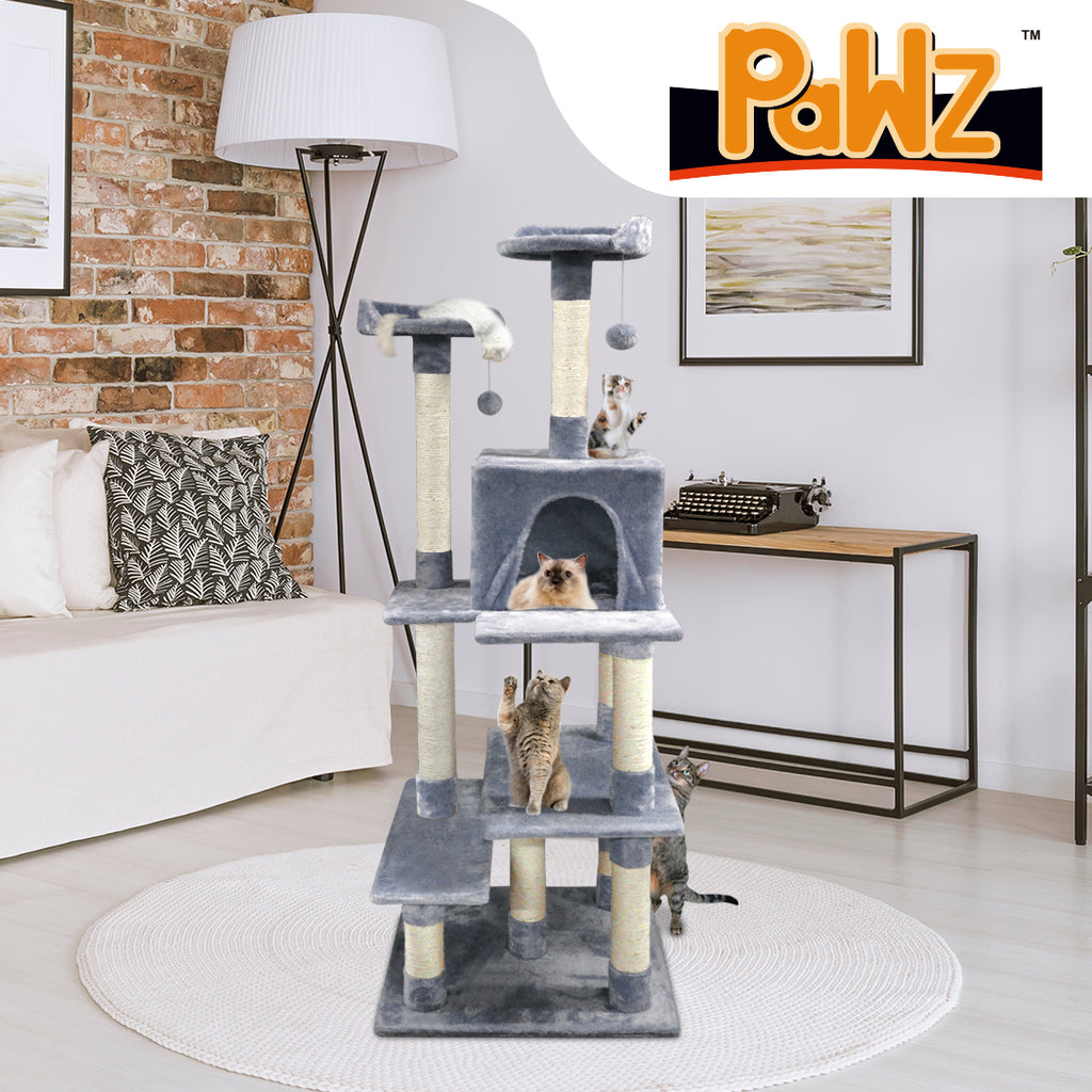 PaWz 1.7M Cat Scratching Post Tree Gym House Condo Furniture Scratcher Wood Grey