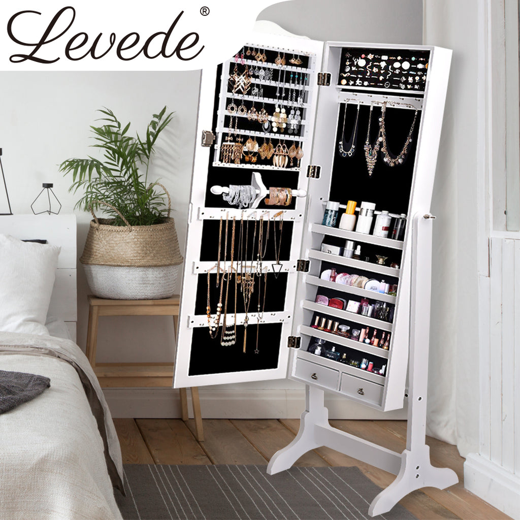 Levede Dual Use Mirrored Jewellery Dressing Cabinet in White Colour
