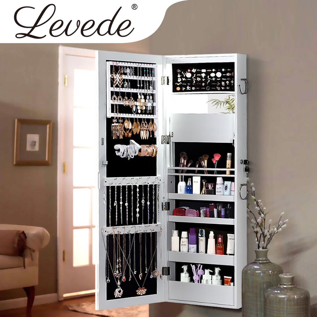 Levede Wall Mounted or Hang Over Mirror Jewellery Cabinet in White Colour