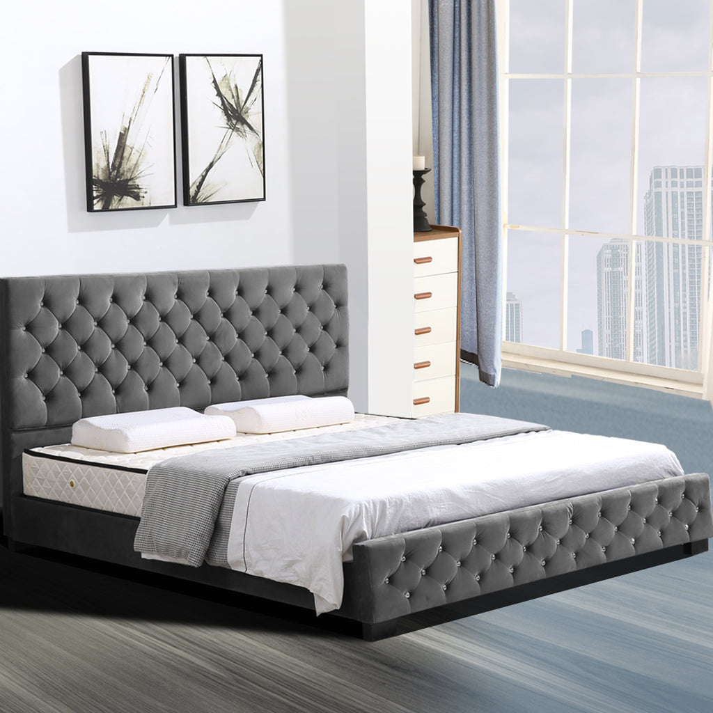 Levede Deluxe Wooden Bed Frame Base Mattress Platform Premium Fabric Queen Size