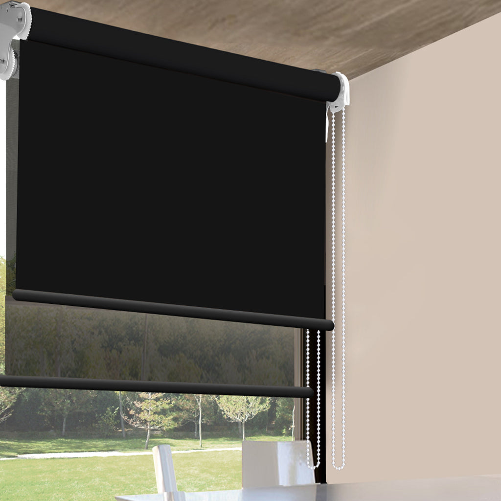 Modern Day/Night Double Roller Blinds Commercial Quality 180x210cm Black Black