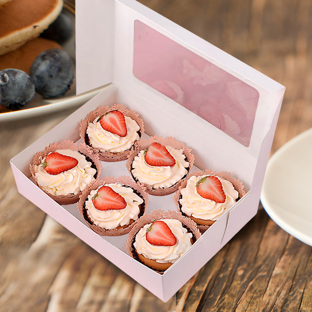 10 Pcs 6 Holes Cupcake Boxess Cupe Cake Box Window Face Cover and Inserts