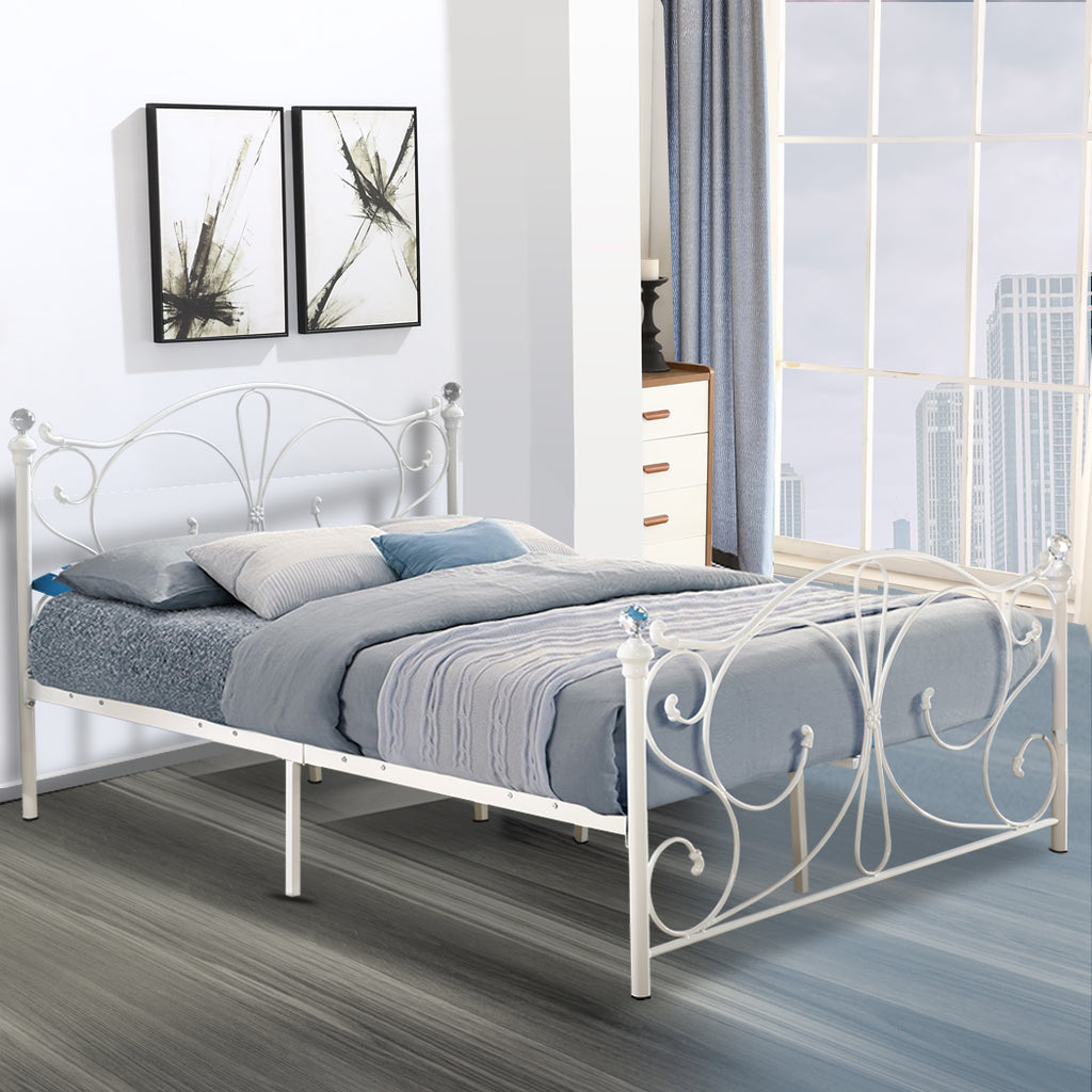 Levede Metal Bed Frame Ironline Bedroom Mattress Base King Single Size White