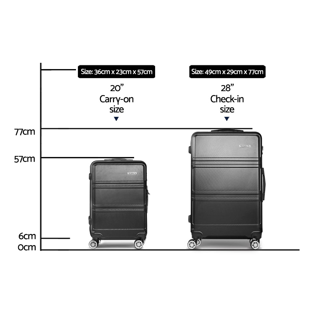 Wanderlite 2 Piece Lightweight Hard Suit Case Luggage Black