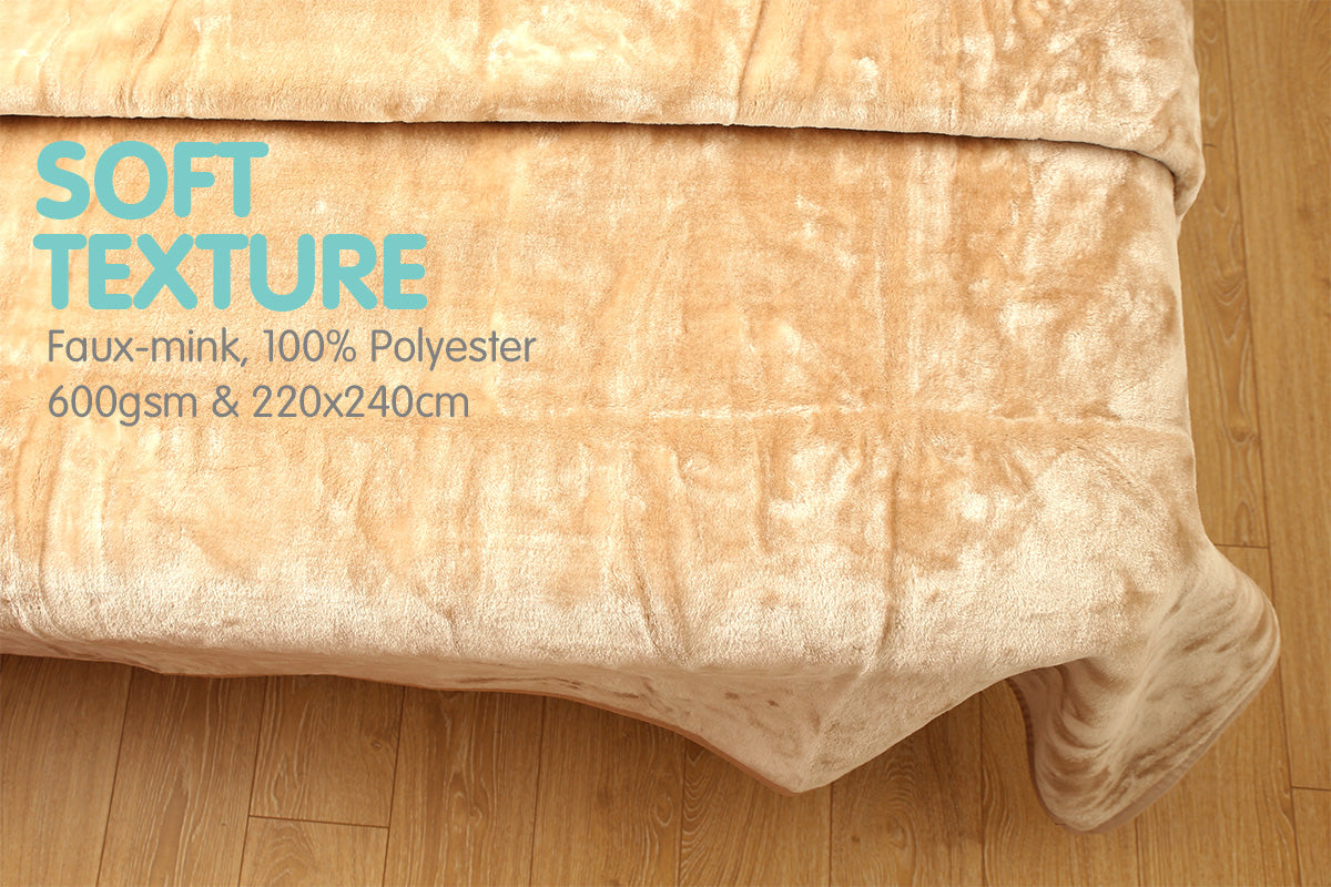 600GSM Large Double-Sided Queen Faux Mink Blanket - Beige