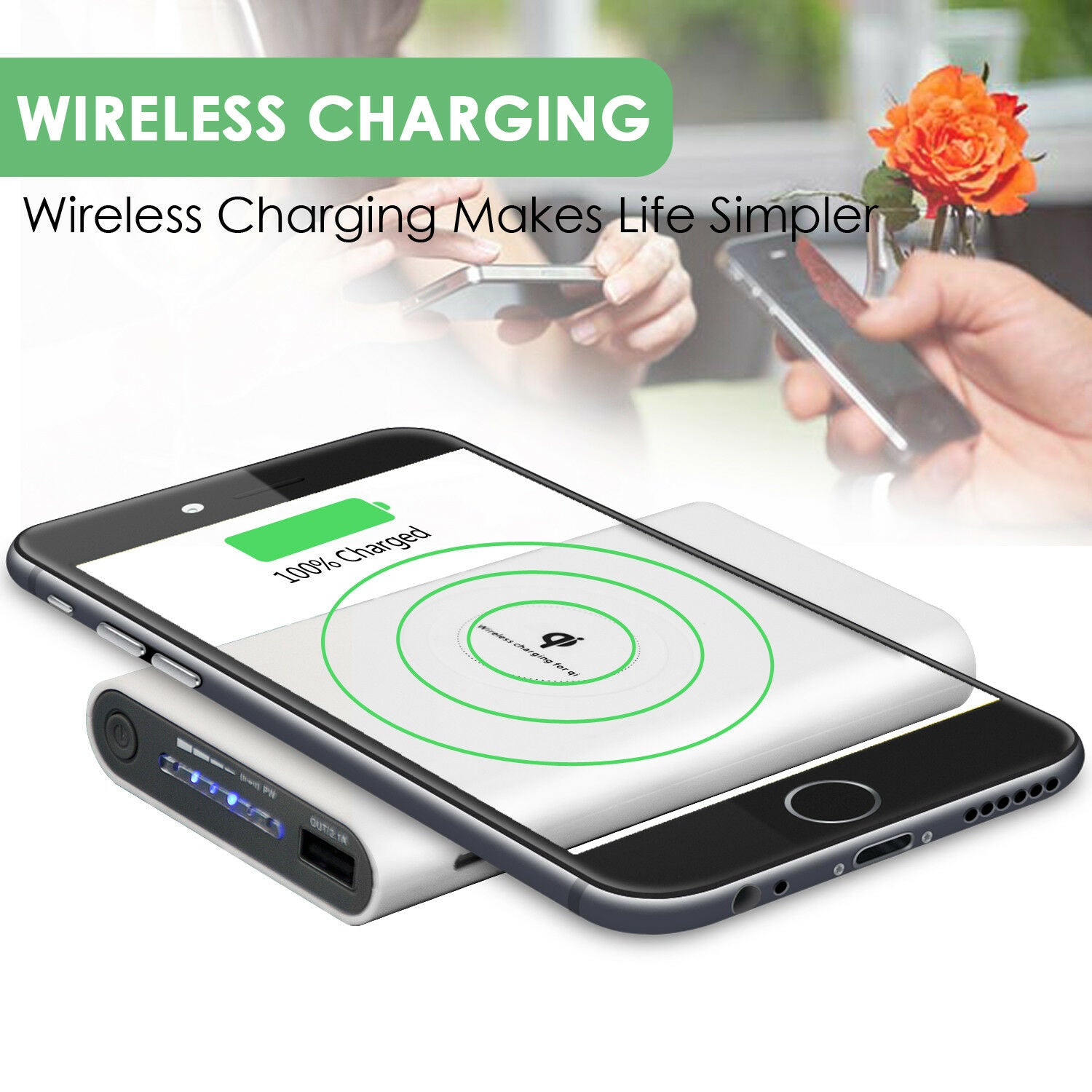 2IN1 Qi Wireless Charger 10000mAh Fast Charging Pad iPhone Samsung Android White