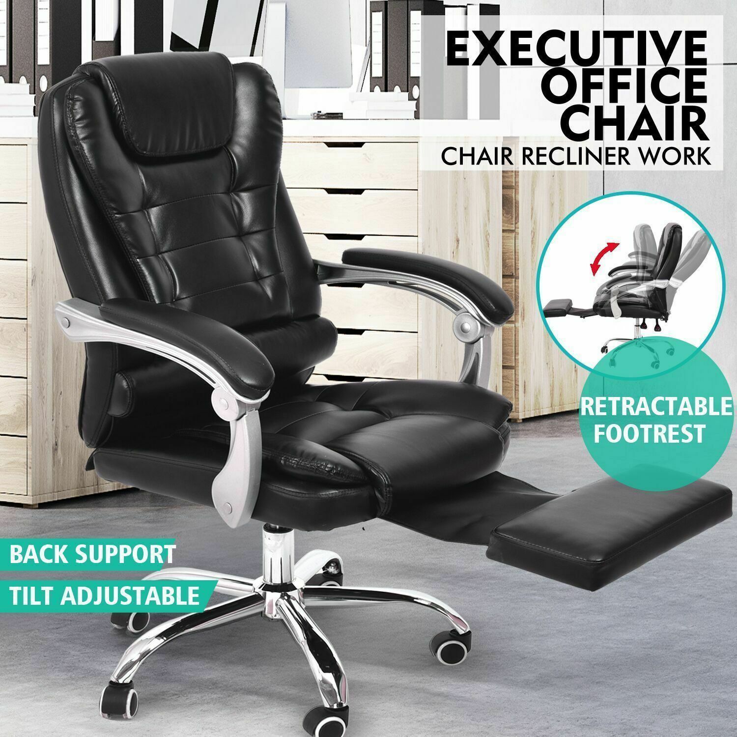 Levede Executive Office Computer Chair Premium PU Leather Thick Padded Lumbar Support