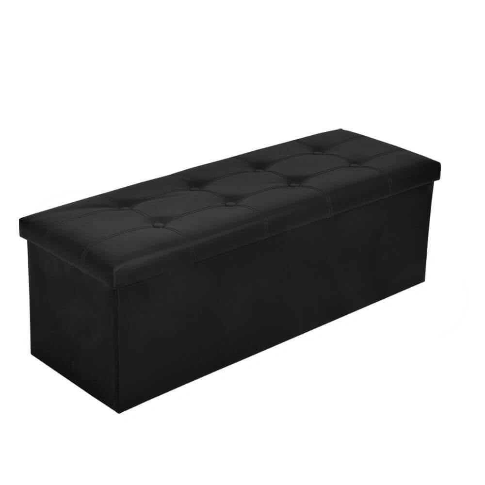 Folding Storage Tufted Ottoman Box Coffee Table Foot Rest Stool Bench-Leather