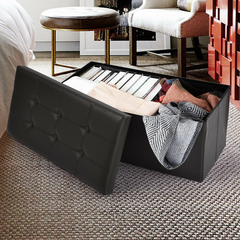 Folding Storage Tufted Ottoman Box Coffee Table Foot Rest Stool Bench