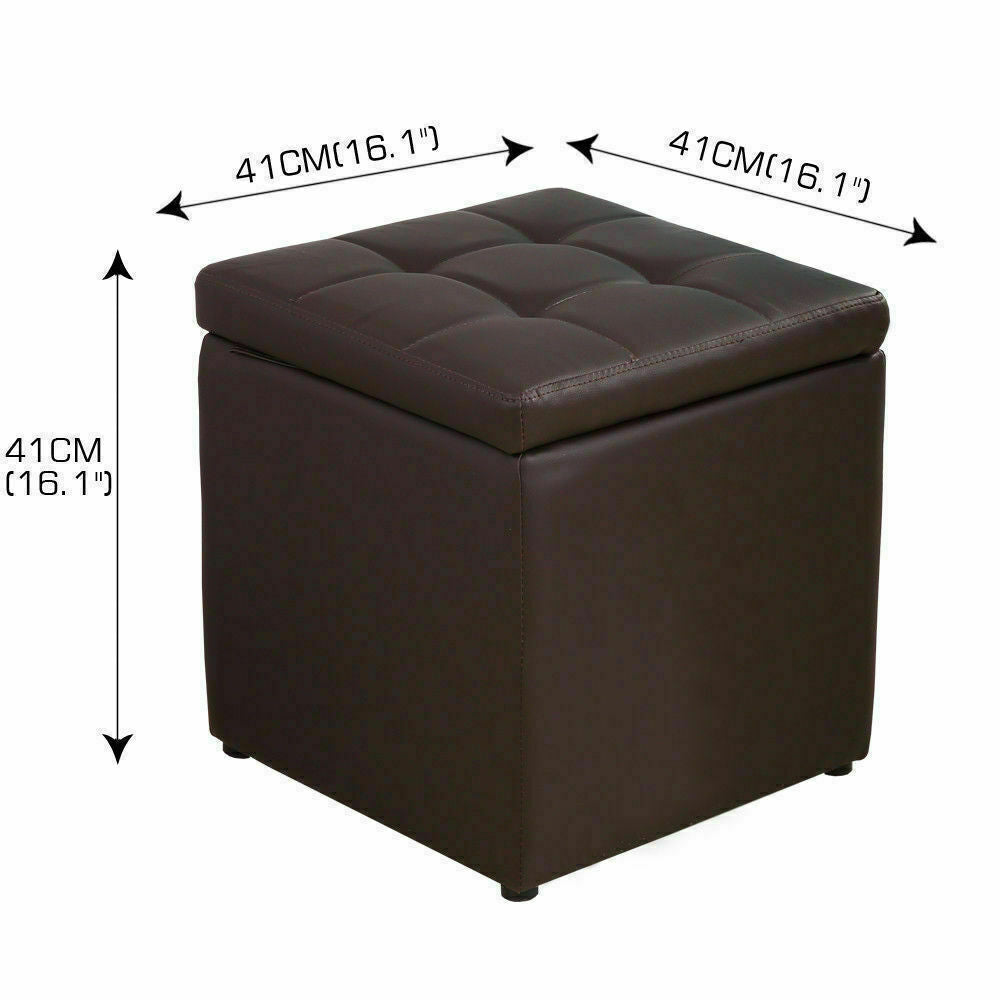 Levece PU Leather Cube Ottoman Box Hinge Top Seat Lounge Footstools Rest Storage