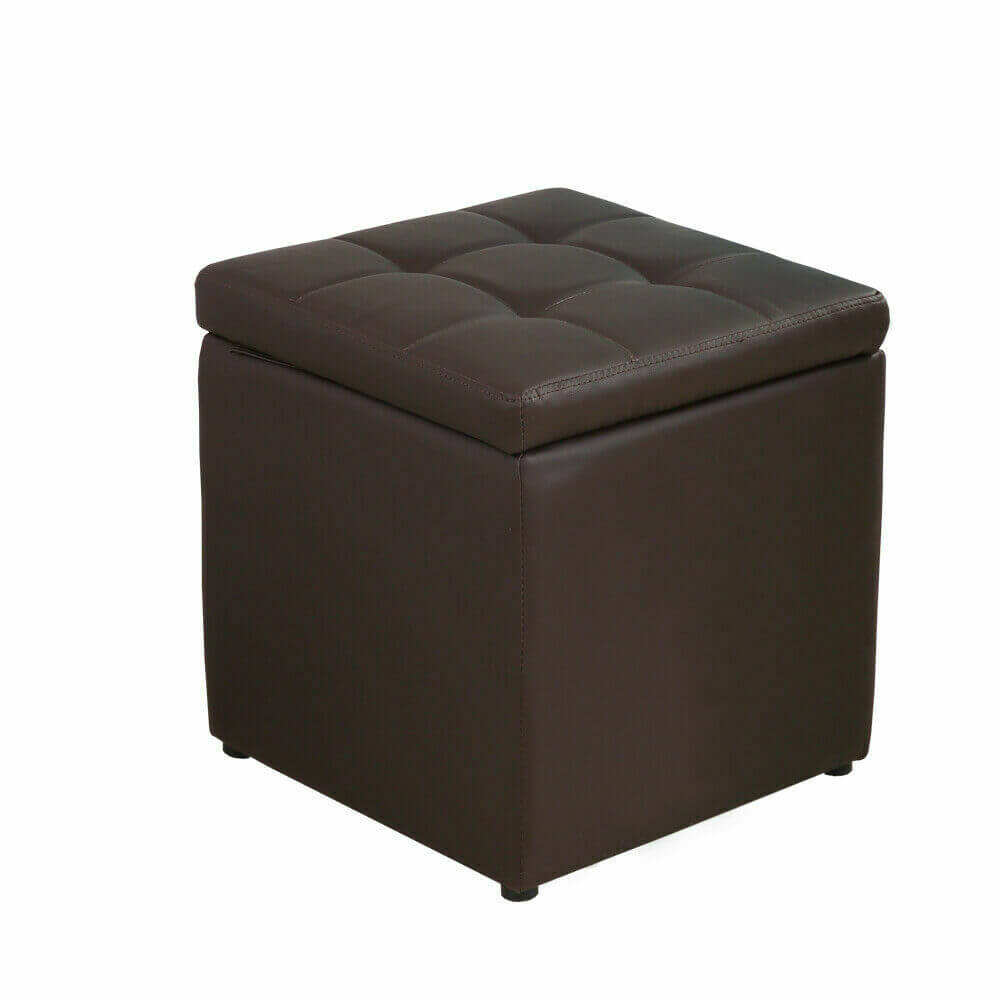 Levece PU Leather Cube Ottoman Box Hinge Top Seat Lounge Footstools Rest Storage