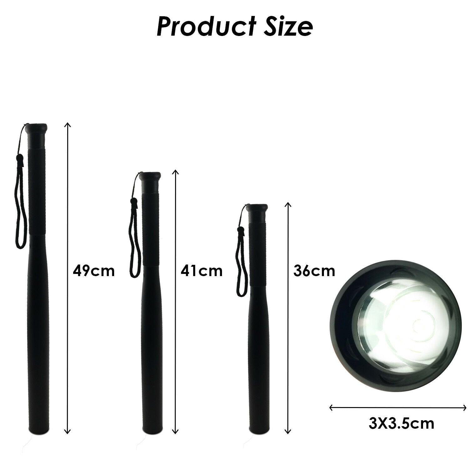 36cm Baseball Bat LED Flashlight Bright Baton Torch Emergency Security Tool