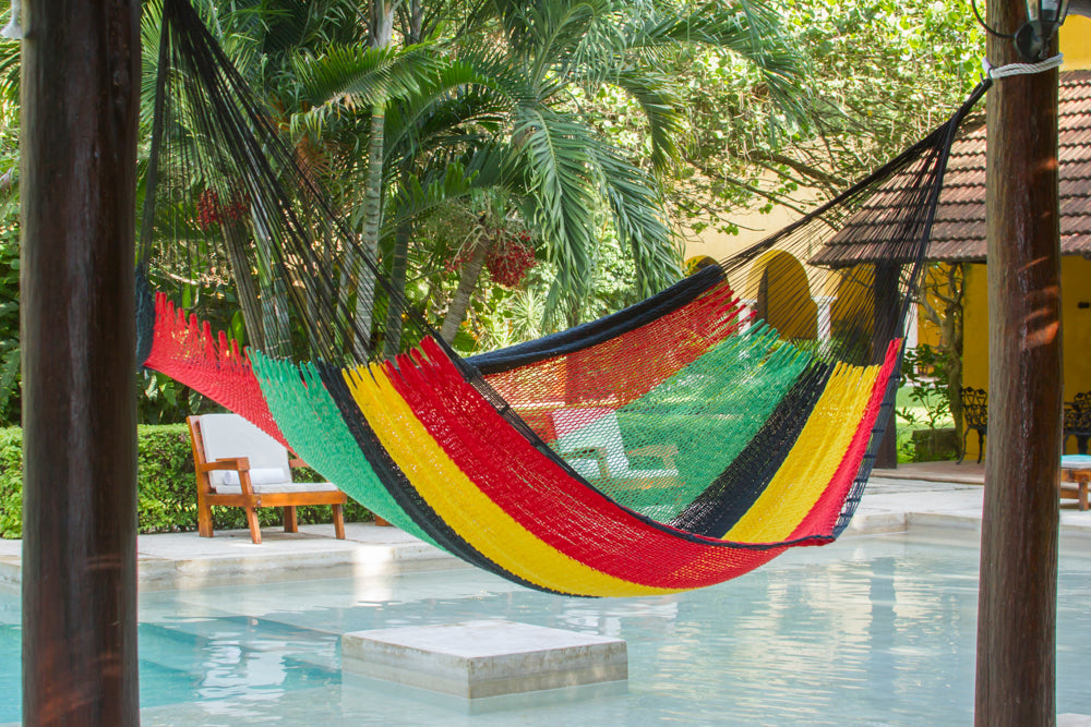King Size Outdoor Cotton Hammock in Rasta