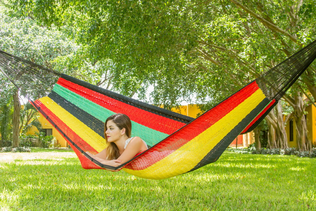 King Size Outdoor Cotton Hammock in Rasta