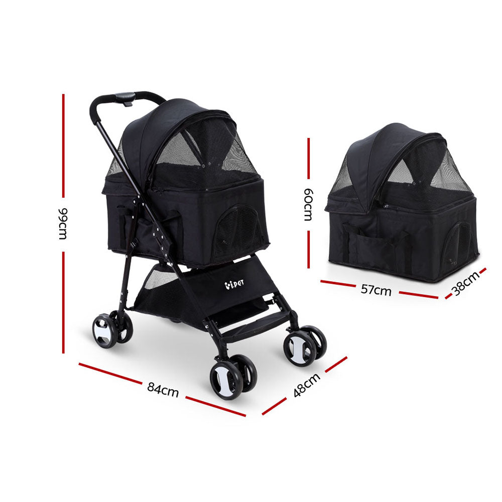 i.Pet Pet Stroller Dog Carrier Foldable Pram 3 IN 1 Middle Size Black