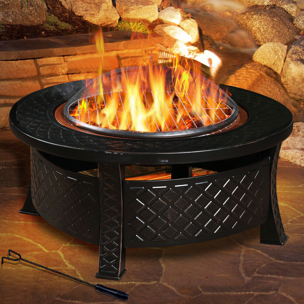 3 in 1 Outdoor Garden Fire Pit BBQ Firepit Brazier Round Stove Patio Heater