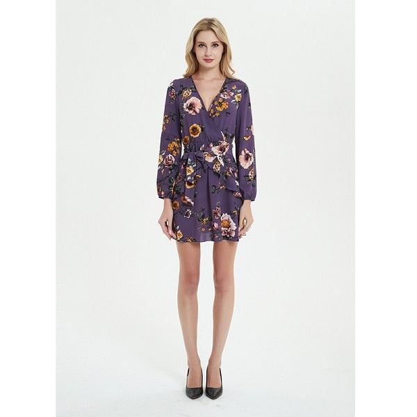 Sexy Deep V Neck Floral Printed Women Dress - Store Zone-Online Shopping Store Melbourne Australia