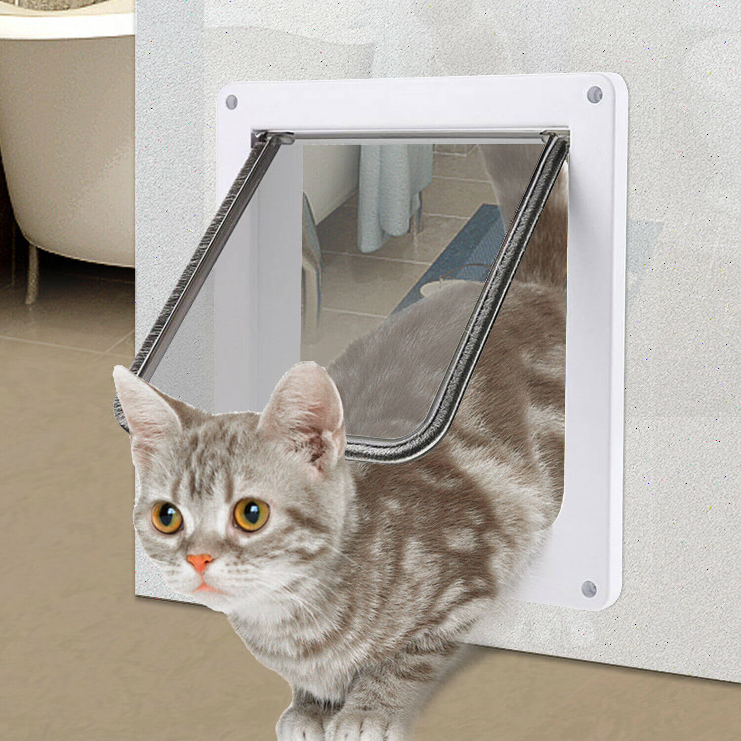 4 Way Lockable Locking Pet/Cat/Small Dog Flap Door in White Size Large