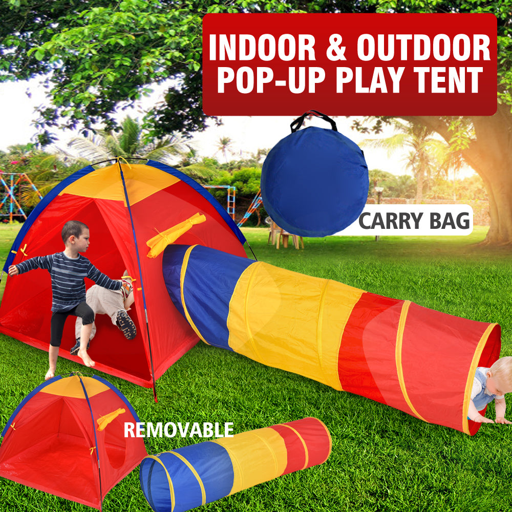 2 in 1 Play Tent Kids Toddlers Tunnel Pop Up Cubby Playhouse Indoor Outdoor Toy