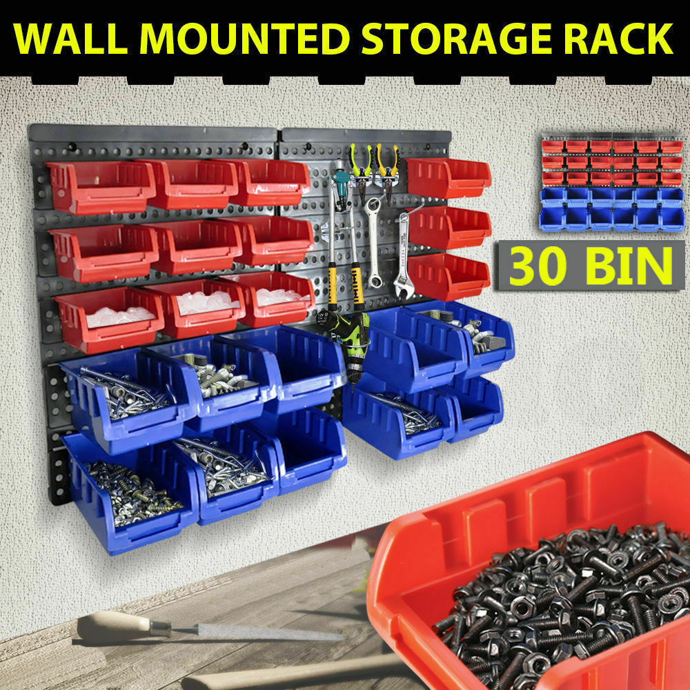 30 Bins Garage Workshop Wall Mounted Tool Box Small Parts Storage Organiser Rack