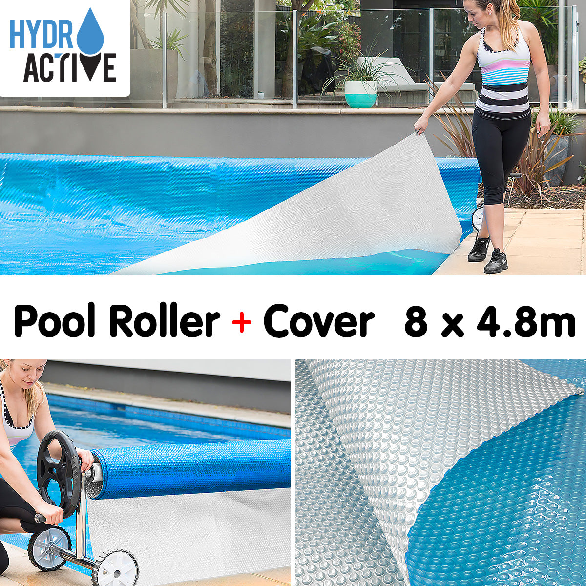 500micron Swimming Pool Roller Cover Combo - Silver/Blue - 8m x 4.2m