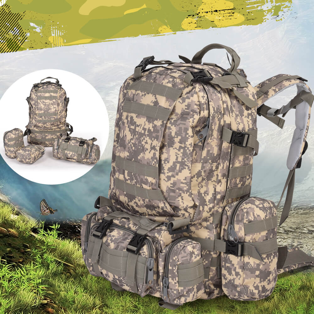 55L Hiking Camping Bag Army Military Tactical Trekking Rucksack Storage Backpack