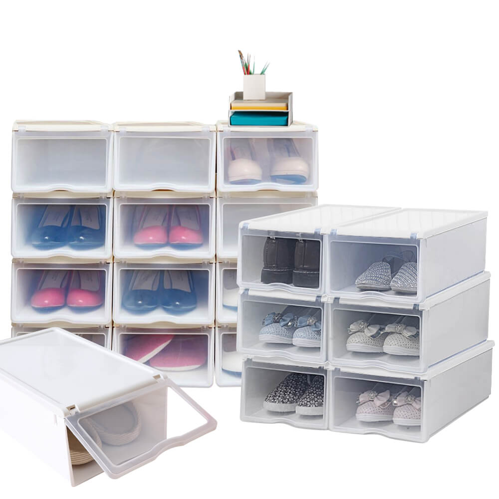 6x Front Drawer Shoe Storage Boxes Stackable Foldable Cases Sneakers Wadrobe