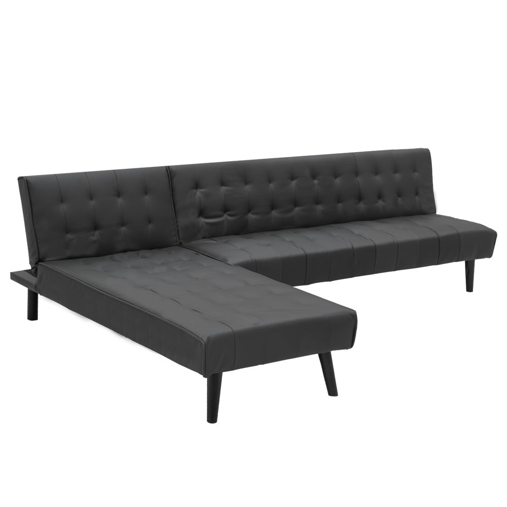 3-Seater Faux Leather Sofa Bed Lounge Chaise Couch Furniture Black