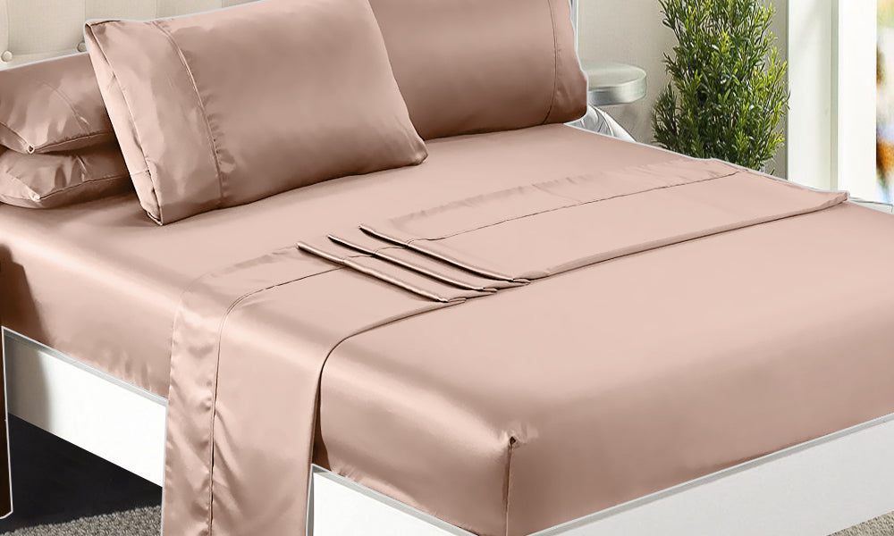 DreamZ Ultra Soft Silky Satin Bed Sheet Set in King Size in Champagne Colour