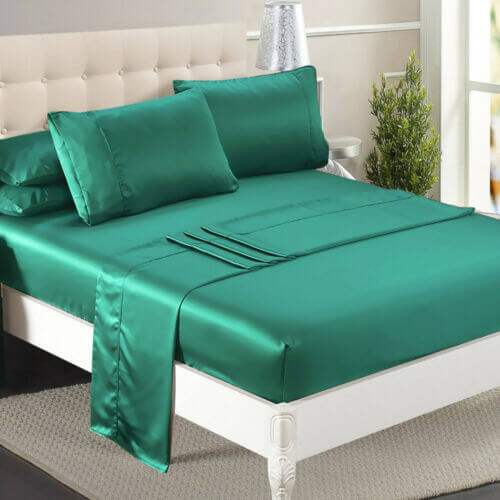 DreamZ Ultra Soft Silky Satin Bed Sheet Set in Double Size in Teal Colour