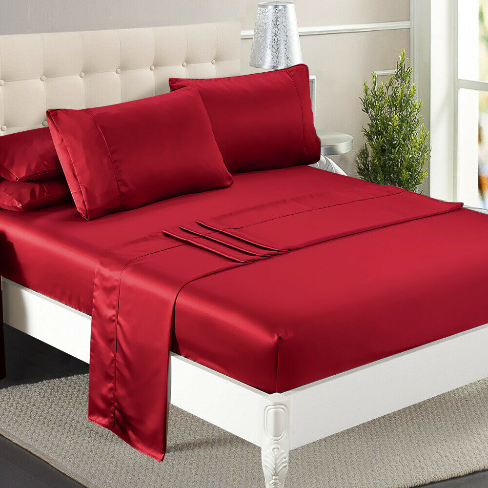 DreamZ Ultra Soft Silky Satin Bed Sheet Set in Double Size in Burgundy Colour