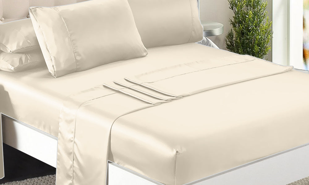 DreamZ Ultra Soft Silky Satin Bed Sheet Set in Single Size in Ivory Colour