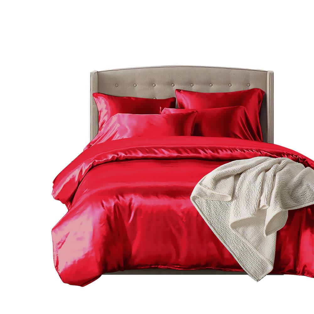 DreamZ Silk Satin Quilt Duvet Cover Set in Double Size in Burgundy Colour