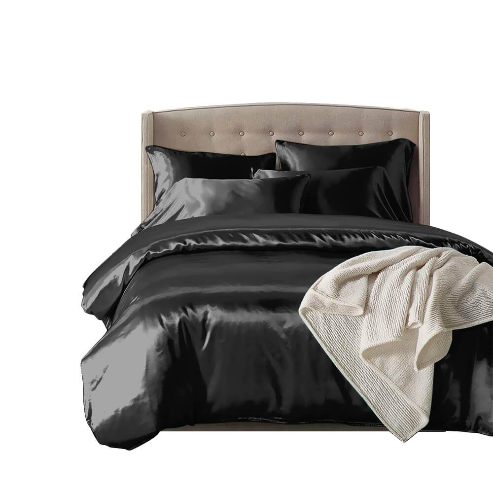 DreamZ Silk Satin Quilt Duvet Cover Set in Double Size in Black Colour