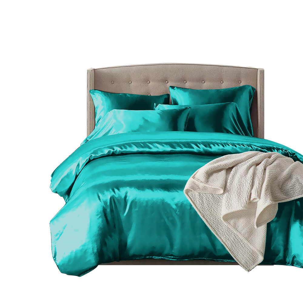 DreamZ Silk Satin Quilt Duvet Cover Set in Double Size in Teal Colour